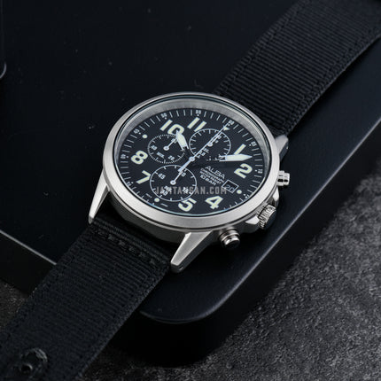 Alba AM3853X1 Chronograph Men Black Dial Black Nylon Strap
