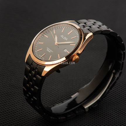 Alba Prestige AS9S04X1 Men Black Dial Black Stainless Steel Strap