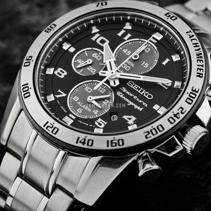 Seiko Sportura SNAE61P1 Chronograph Black Dial Stainless Steel Strap