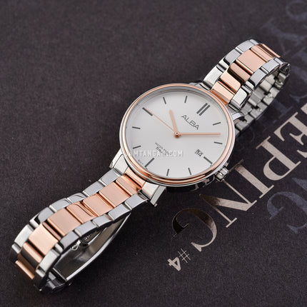 Alba Fashion AG8N96X1 Ladies Silver White Dial Dual Tone Stainless Steel Strap