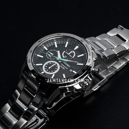 Seiko Chronograph SNDC71P1 Criteria Black Dial Stainless Steel Strap