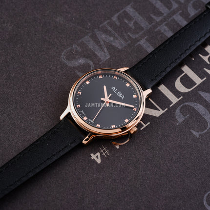 Alba Fashion ARX152X1 Ladies Black Dial Black Leather Strap
