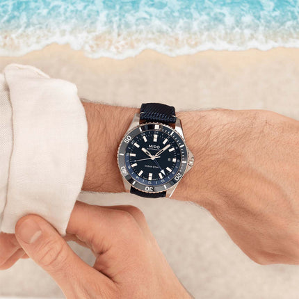 MIDO Ocean Star M026.629.17.051.00 GMT Black Dial Blue Fabric With Leather Strap
