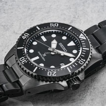Seiko Prospex SNE599P1 Sea Solar Diver Black Dial Black Stainless Steel Strap