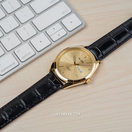 Alba AJ6196X1 Men Gold Dial Black Leather Strap