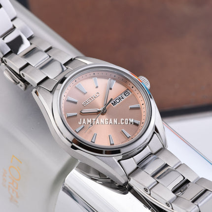 Seiko SUR351P1 Ladies Orange Salmon Dial Stainless Steel Strap