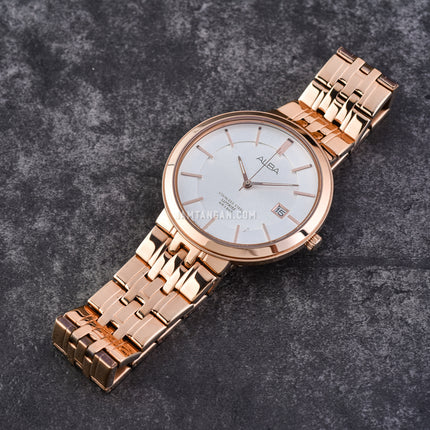 Alba Prestige AS9D70X1 Sapphire Crystal Man White Dial Rose Gold Stainless Steel Strap