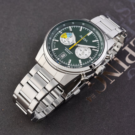 Alba Signa A4B007X1 Chronograph Men Green White Dial Stainless Steel Strap