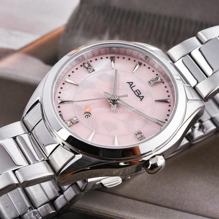 Alba Fashion AH7EK7X1 Ladies Light Pink MOP Dial Stainless Steel Strap