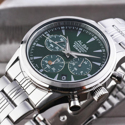 Alba AT3K49X1 Men Chronograph Green Dial Stainless Steel Strap