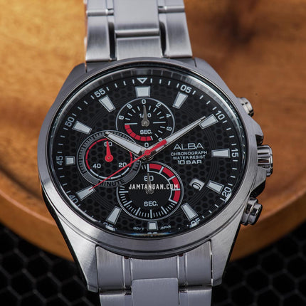 Alba Active AM3875X1 Chronograph Men Black Patterned Dial Stainless Steel Strap