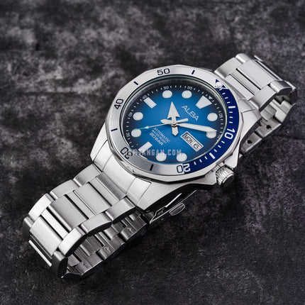 Alba Mechanical AL4549X1 Automatic Men Light Blue Black Gradation Dial Stainless Steel Strap