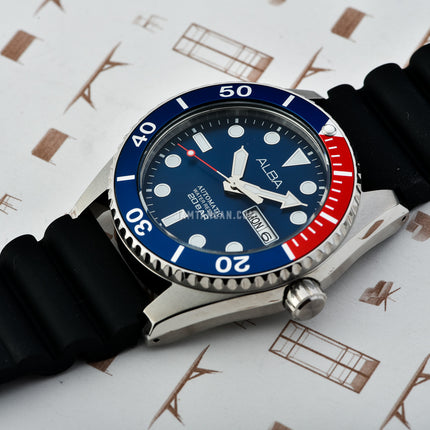Alba AL4425X1 Automatic Men Blue Dial Black Silicone Strap
