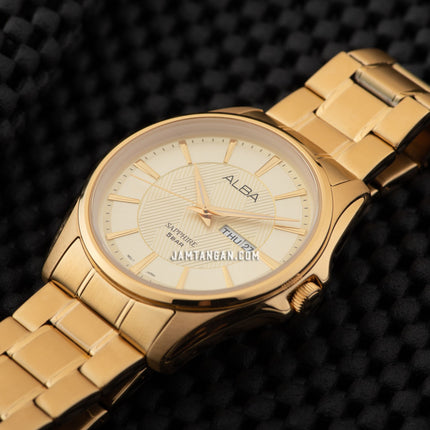 Alba Prestige AJ6094X1 Champagne Pattern Dial Gold Stainless Steel Strap
