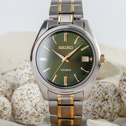 Seiko Classic SUR377P1 Discover More Green Dial Dual Tone Titanium Strap