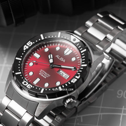 Alba AL4417X1 Automatic Men Red Dial Stainless Steel Strap