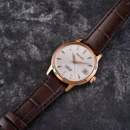Seiko Presage SRP852J1 Automatic Bellini Cocktail Ladies Series Silver Dial Brown Leather Strap