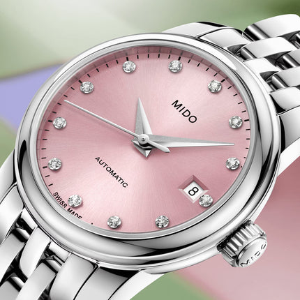 MIDO Baroncelli M039.007.11.336.00 Lady Twenty Five Pink Dial Stainless Steel Strap 