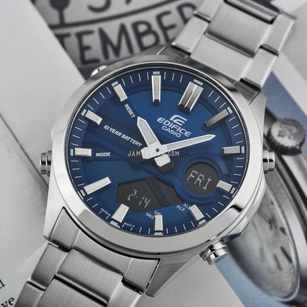 Casio Edifice EFV-C120D-2ADF Blue Digital Analog Dial Stainless Steel Band