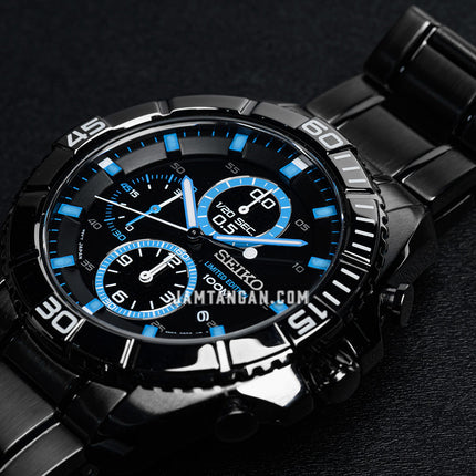 Seiko Chronograph SNDF27P1 Black Dial Gunmetal Stainless Steel Strap
