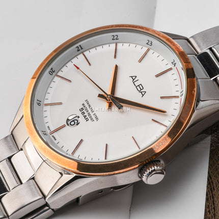 Alba Prestige AS9D30X1 Silver White Patterned Dial Stainless Steel Strap
