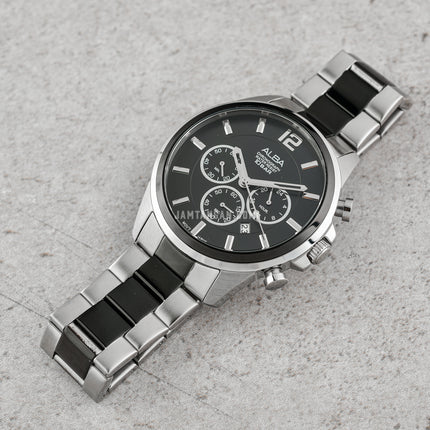 Alba AT3G09X1 Chronograph Men Black Dial Dual Tone Stainless Steel Strap