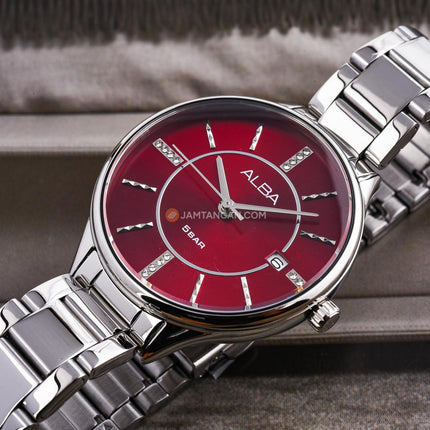 Alba Fashion AG8Q57X1 Ladies Red Dial Stainless Steel Strap