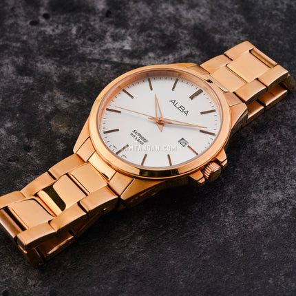 Alba Prestige AS9H98X1 Men Silver Dial Gold Stainless Steel Strap
