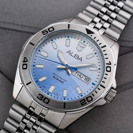 Alba Active Gravity AV3587X1 Men Blue Gradient Dial Stainless Steel Strap