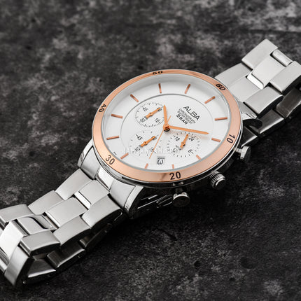 Alba Prestige AT3F63X1 Chronograph Men Silver Dial Stainless Steel Strap