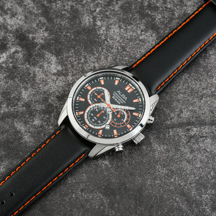 Alba Active AT3H65X1 Chronograph Men Black Dial Black Leather Strap