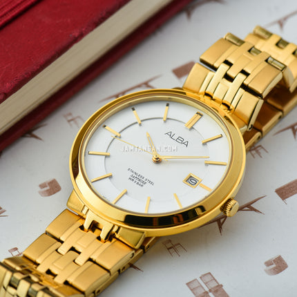 Alba Prestige AS9D72X1 Man White Dial Gold Stainless Steel Strap
