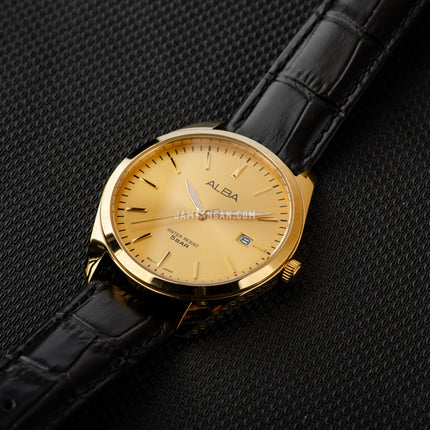 Alba Prestige AS9S22X1 Men Gilt Dial Black Leather Strap