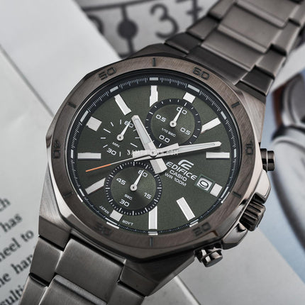 Casio Edifice EFV-640DC-3AVUDF Chronograph Men Green Dial Gunmetal Stainless Steel Band