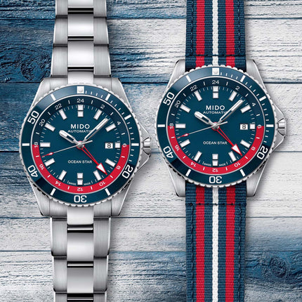 MIDO Ocean Star M026.629.11.041.00 GMT Blue Dial Stainless Steel Strap SPECIAL EDITION + Extra Strap