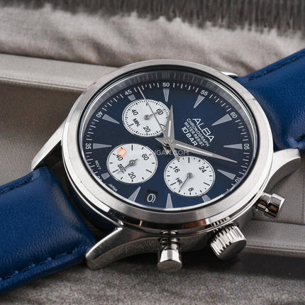 Alba AT3K57X1 Men Chronograph Blue Dial Blue Leather Strap
