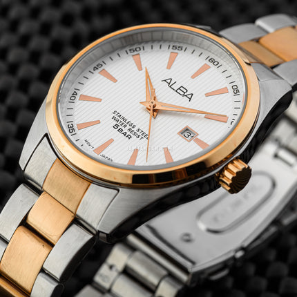 Alba Fashion AG8394X1 Men Silver Dial Dual Tone Stainless Steel Strap