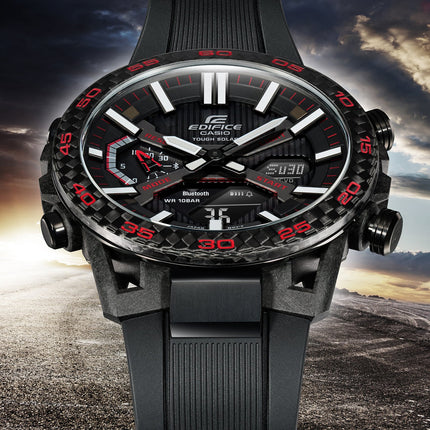 Casio Edifice ECB-2000PB-1ADF Men The Sospensione Digital Analog Black Dial Black Resin Band