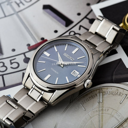 Seiko Classic SUR371P1 Discover More Blue Dial Titanium Strap
