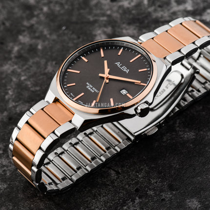 Alba Prestige AS9P84X1 Men Black Dial Dual Tone Stainless Steel Strap