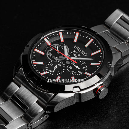 Seiko Solar SNE259P1 Black Dial Stainless Steel Strap