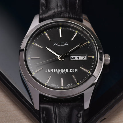 Alba AN8091X1 Ladies Black Dial Black Leather Strap