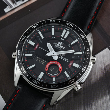 Casio Edifice EFV-C100L-1AVDF Chronograph Men Black Dial Black Leather Band
