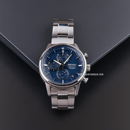 Seiko Chronograph SSB387P1 Discover More Men Blue Dial Titanium Strap