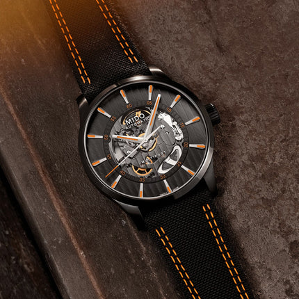 MIDO Multifort M038.436.37.051.00 Skeleton Vertigo Automatic Anthracite Dial Black Fabric Strap