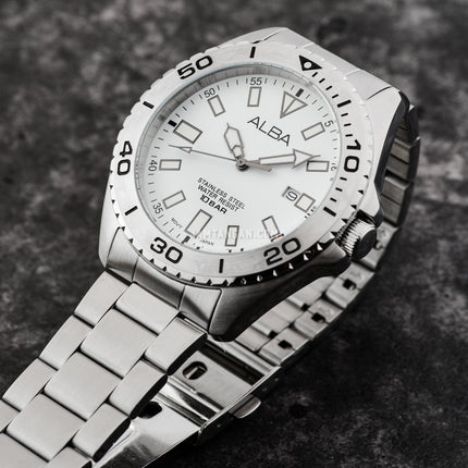 Alba Active AS9Q45X1 White Dial Stainless Steel Strap