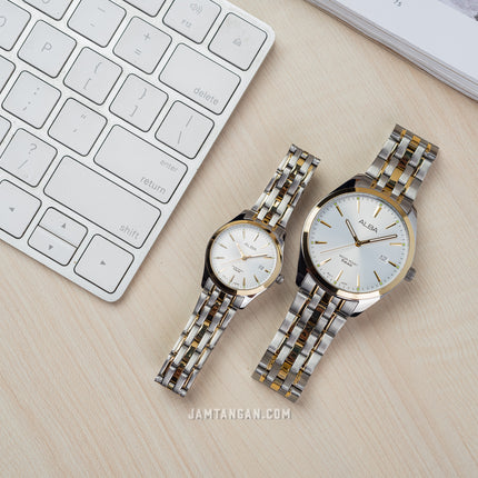 Alba AH7BN2X1_AS9Q96X1 Couple Silver Dial Dual Tone Stainless Steel Strap