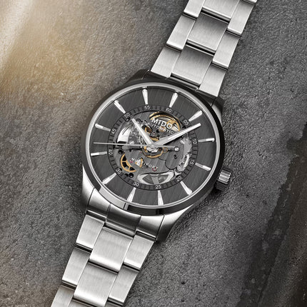MIDO Multifort M038.436.11.061.00 Automatic Skeleton Vertigo Anthracite Dial Stainless Steel Strap