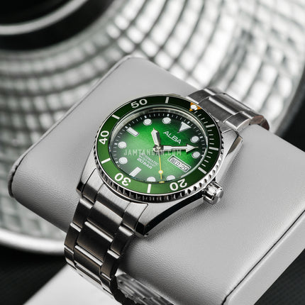 Alba Mechanical AL4437X1 Automatic Men Green Black Gradation Patterned Dial Stainless Steel Strap