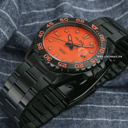 Alba Active AS9N17X1 Men Orange Dial Black Stainless Steel Strap